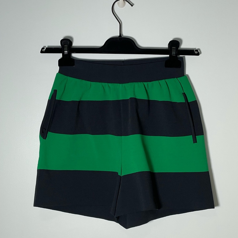 Stella McCartney Black Green Stripe Stretch Shorts